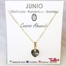 TUTTI JOYERIA ARTESANAL - Collar Piedra del Mes - Birthstone Necklace - Regalo Cumpleaños - Collar del mes con Cristal Austriaco (Corazón, Plomo (Junio)) - Tornasol (Abril) - Ver 4