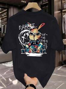 Men's Streetwear T-Shirt Rabbit Graffiti Rabbit Shirt 100% Cotton Premium T-Shirt - Black - View 2