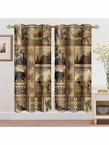 Retro Rustic Blackout Curtains Bear Deer Plaid Snowy Mountain Chalet Farmhouse Window Drapes Black Swan Lake Water Room Darkening Window Treatments For Bedroom Living Room 52x84inch CLDWMS0248 - Black - View 11