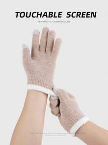 1 Pair Knitted Knitted Gloves, Warm Touchscreen Gloves For Women & Men, Thermal Lined, Autumn/Winter