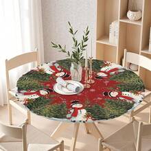 Water-Resistant Round Tablecloth With Elastic Edge For 40-44" Tables - Gift-snowman Tree a - View 7