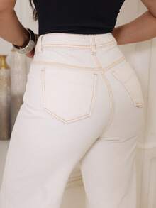 Women's Wide Leg Jeans, 100% Denim, Thick Fabric, Gaven Premium - 白色關閉 - 查看 3