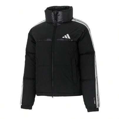 Adidas Chaqueta de plumas con cuello alto para mujer, chaqueta casual y esponjosa para exteriores, uso diario, abrigo de viaje, ropa deportiva exterior