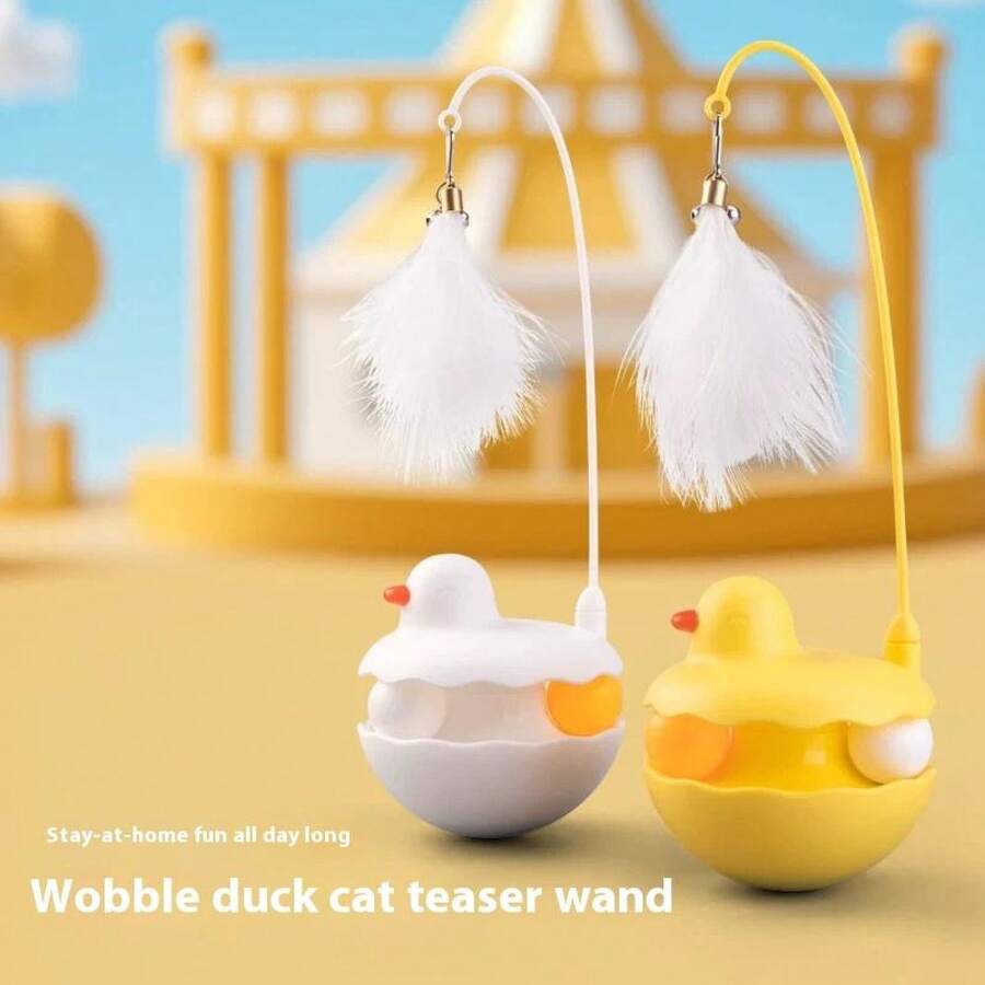 Interactive Cat Toy Teaser Wand With Spinning Top, 3-In-1 Teaser With Rolling Ball Track,  Durable & Chew-Resistant, Detachable Interactive Design, Catnip Dancer For Indoor Cats - Vịt trắng - Xem 1