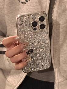 Luxury Shiny Sequin Silver Phone Case Compatible With Iphone 17 Pro Max/17 Pro/17 Air/17/16e, Full Coverage Anti-Drop, Minimalist Acrylic Hard Shell - Silver-for IPhone 17 Series - View 4