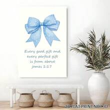 2D Flat, Posters & Prints 1pc Framed Canvas Poster Light Blue Bow Room Bedroom Bathroom Dorm Wall Art Decor Aesthetic For College Teen Girls Gifts, Inspirational Bible Verses Bow Wall Decor Wall Art Canvas Paintings Ideal Gift For Bedroom Living Room Corridor Wall Art Wall Decor Room Decoration 2D - 彩色 - 查看 3