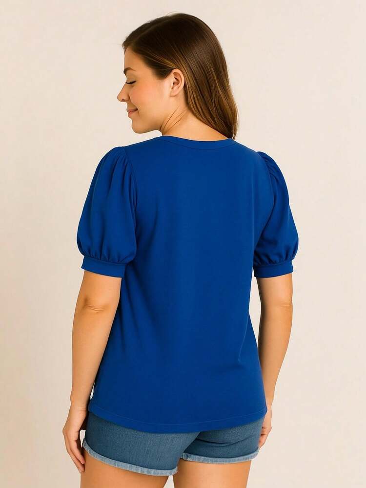 Women's Princess Puff Sleeve Blouse - 寶藍色 - 查看 3