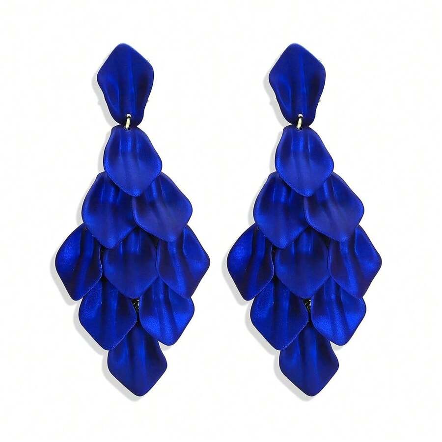 FIBO STEEL Acrylic Petal Earrings For Women Red Statement Earrings Dangle Rhombic Boho Flower Lime Green Orange Rose Big Bold Colorful Costume Jewelry Long Drop Dangle Earrings{"Color_name":"NavyBlue"} - 海軍藍 - 查看 1