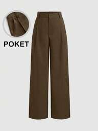 Vela Rue Minimalist Design Jumpsuit With Hook & Zipper Closure, Thin Solid Brown Wide Leg Pants, Flattering Silhouette, Suitable For All Seasons