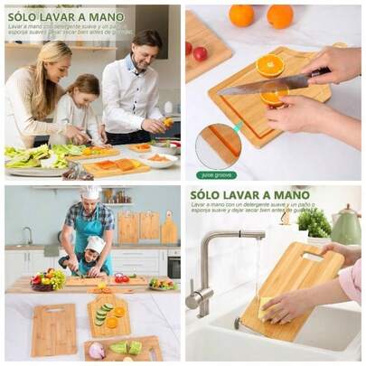 Tablas para Cortar, Tabla de Cortar para Cocina, Juego de 3 Tablas de Cortar con Asas Antideslizantes, Tablas para Picar de Plstico Paja de Trigo Libres de BPA, Tablas de Cocina A