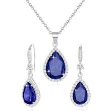 Women Jewelry Set Silver/Gold Plated Teardrop Pendant Necklace Dangle Drop Earrings Dangling Sets Birthstone Crystals Rhinestone,Birthday Anniversary Wedding Mother's Day Gifts For Women{"Color_name":"09.September-WhiteGoldPlated|Sapphire"} - 09.九月-白金鍍|藍寶石 - 查看 6