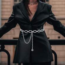 Metal Link Chain Belt, Adjustable Chunky Thick Waist Link Belt Women Waist Chain For Jeans Dresses{"Color_name":"Silver"} - Bạc - Xem 6