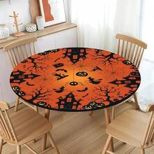 Water-Resistant Round Tablecloth With Elastic Edge For 40-44" Tables - Spooky-spiderweb - View 5