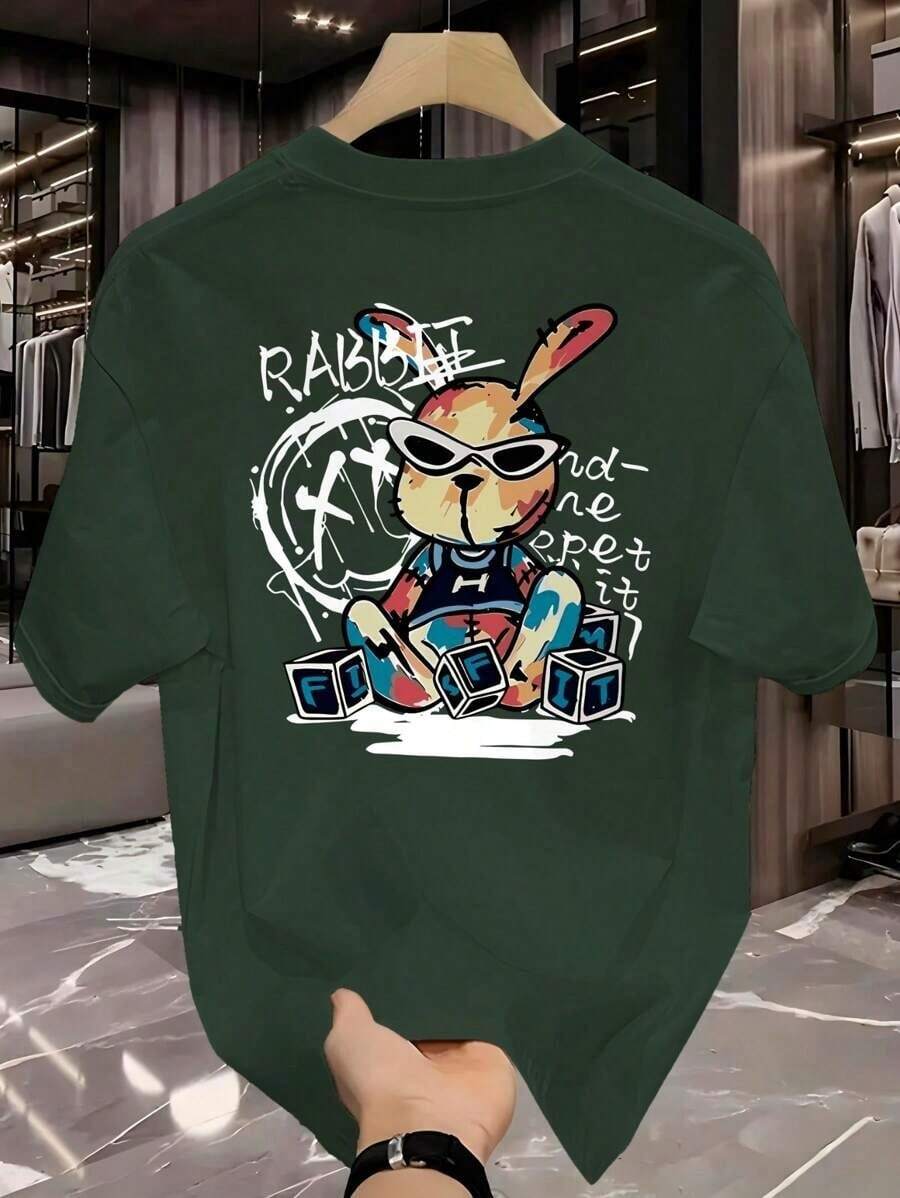 Men's Streetwear T-Shirt Rabbit Graffiti Rabbit Shirt 100% Cotton Premium T-Shirt - Green - View 1