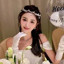 Crystal Leaves Crown Headband Full Of Diamonds, Vintage Fairy Princess Jewelry, Suitable For Bridal Wedding - Bạc - Xem 5