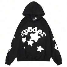 Y2K Star Pattern Sp5der Hoodie Street Zip Up Hoodie Men Goth Oversized Halloween Fall Long Sleeve Clothes - Black - View 6