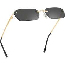 Gafas de sol Retro pequeñas y estrechas sin montura Lentes de sol rectangulares Vintage para mujeres y hombres - Gris - Ver 1