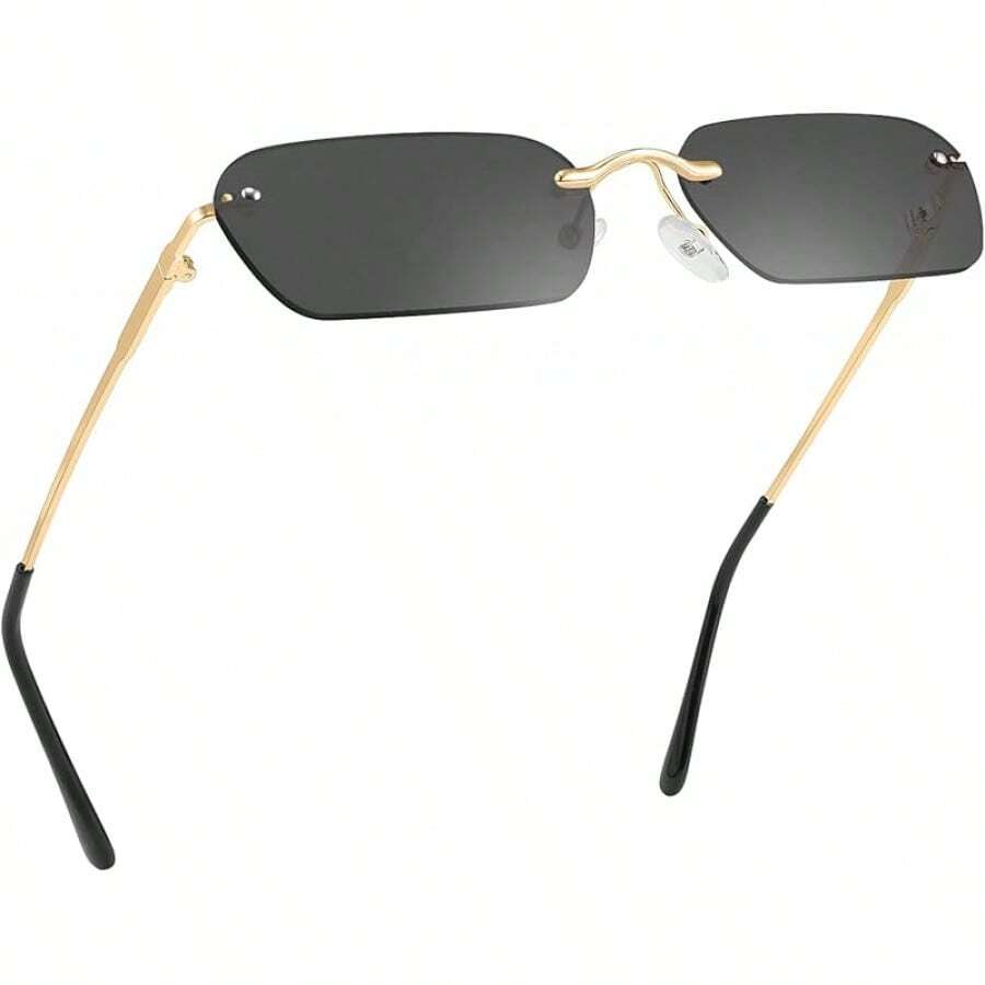 Gafas de sol Retro pequeñas y estrechas sin montura Lentes de sol rectangulares Vintage para mujeres y hombres - Gris - Ver 1