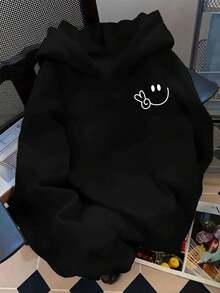 Sudadera hoodie sweatshirt dama mujer gorro capucha manga larga estampado cara feliz caricatura amor y paz otoño invierno - Negro - Ver 1