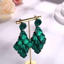 FIBO STEEL Acrylic Petal Earrings For Women Red Statement Earrings Dangle Rhombic Boho Flower Lime Green Orange Rose Big Bold Colorful Costume Jewelry Long Drop Dangle Earrings{"Color_name":"BrightGreen"} - 亮綠 - 查看 6