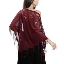Ladiery Triangle Lace Shawls And Wraps For Evening Dresses With Tassels For Evening Party Mesh Wedding Shawls{"Color_name":"PurplishRed"} - PurplishRed - View 1