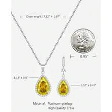 Women Jewelry Set Silver/Gold Plated Teardrop Pendant Necklace Dangle Drop Earrings Dangling Sets Birthstone Crystals Rhinestone,Birthday Anniversary Wedding Mother's Day Gifts For Women{"Color_name":"11.November-WhiteGoldPlated|Citrine"} - 11.十一月-白金鍍層|黃水晶 - 查看 2