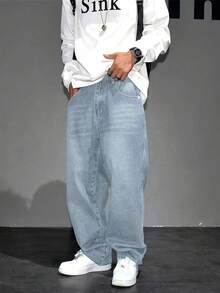 Men's Retro Loose Fit Jeans, Versatile Casual Wear For All Seasons - Light Wash - View 2