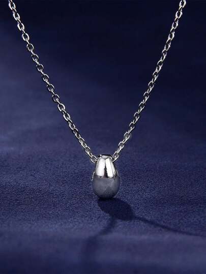 1pc 925 Sterling Silver Minimalism Waterdrop Necklace For Women Round Beaded Water Droplet Pendants Jewelry Party Daily Wear Gifts