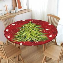 Water-Resistant Round Tablecloth With Elastic Edge For 40-44" Tables - Gift-red Tree - View 4