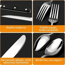 Cubiertos de Acero Inoxidable 36 Piezas, Juego de Cubiertos para 6 Personas, Incluye Cucharas Cuchillo Carne Tenedores, para Hogar Fiestas y Camping, Plata - Plateado - Ver 6
