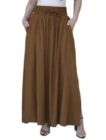 Women's Long Viscolinho Skirt With Pockets And Side Slit, Evangelical Fashion, Lined, Casual Fashion, High Waist - 咖啡棕 - 查看 1