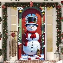 1 Stück Weihnachtsmann Tür Abdeckung Dekoration, 88,9x200,66cm Polyester Tür Abdeckung, einfach zu installieren & zu entfernen, fleckresistente Schneemann-Themen Tür Dekoration, Mehrzweck Feiertags Heim Dekoration für Weihnachten, Halloween, Winterzeit, Eingangsbereiche & große Feiertags Zusammenkünfte Weihnachtsdekorationen Weihnachtsgeschenke Weihnachtsdekoration