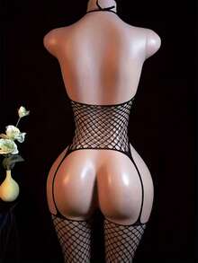 性感内衣，连体女神，约会之夜，女士网眼时尚服装，女士性感内衣，女士性感紧身衣 - 半透明网眼紧身裤，带大腿高链，高腰弹力派对服装，适合夜总会外出 - 优雅特别系列成人服装 - 彩色 - 查看 1