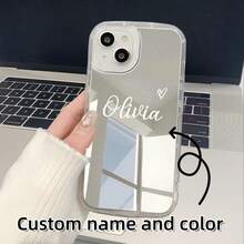 Customizable Cute Heart-Shaped Design With Initial, Mirror Phone Case Compatible With IPhone 11 Pro/ 13 Pro/ 15 Pro Max, XR, 12, 13, 15 And 16/17 Pro Max - Clear - View 6