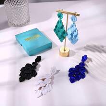 FIBO STEEL Acrylic Petal Earrings For Women Red Statement Earrings Dangle Rhombic Boho Flower Lime Green Orange Rose Big Bold Colorful Costume Jewelry Long Drop Dangle Earrings{"Color_name":"White"} - 白色的 - 查看 7