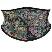 SHYMMUO Women Floral Underbust Corset Belt Lacing Up Waist Trainer Corset Top For Renaissance Steampunk Pirate Costume{"Size_name":"Large","Color_name":"Black"} - 黑色大號 - 查看 1