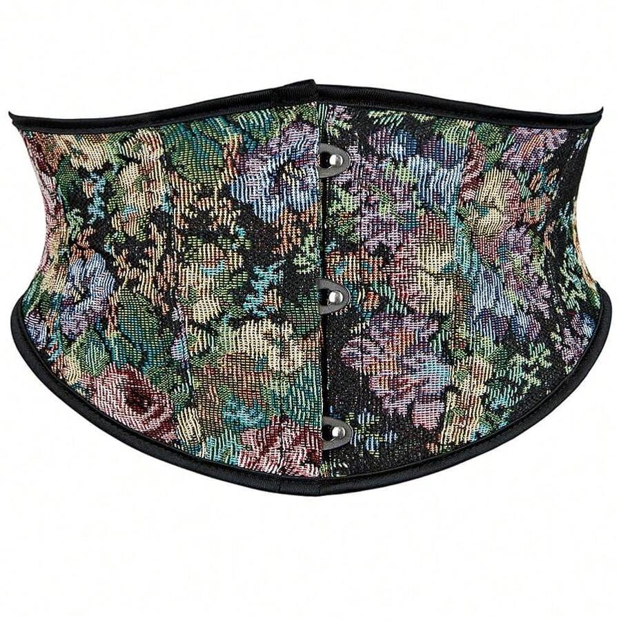 SHYMMUO Women Floral Underbust Corset Belt Lacing Up Waist Trainer Corset Top For Renaissance Steampunk Pirate Costume{"Size_name":"Large","Color_name":"Black"} - 黑色大號 - 查看 1