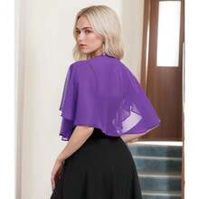 Women's Soft Chiffon Capelets Shawls And Wraps For Evening Wedding Cape Bole Cover Up{"Color_name":"Purple"} - 紫色 - 查看 7