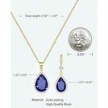 Women Jewelry Set Silver/Gold Plated Teardrop Pendant Necklace Dangle Drop Earrings Dangling Sets Birthstone Crystals Rhinestone,Birthday Anniversary Wedding Mother's Day Gifts For Women{"Color_name":"09.September-YellowGoldPlated|Sapphire"} - 9月9日-黃金鍍層|藍寶石 - 查看 2