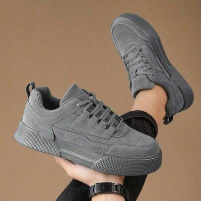 (Corre pequeño) Zapatillas casuales minimalistas de parchwork gris, zapatos de lona de estilo romántico de universidad de corte bajo, zapatos de pareja de moda para senderismo al aire libre