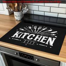 1pc 2D/Flat Stove Cover Protector, Kitchen Utensils Rubber Stove Cover Mat, 28.3"X20.5", Non-Slip Heat-Resistant Synthetic Cover For Electric Glass Stove, Scratch-Resistant, Multipurpose For Flat Top Oven, Washer, Dryer, Mouse Pad, Kitchen Decoration - 黑色 - 查看 6