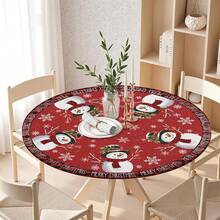 Water-Resistant Round Tablecloth With Elastic Edge For 40-44" Tables - 禮物雪人格子 - 查看 2