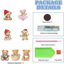 7 piezas Imanes de nevera de pintura de diamantes - Patrón de oso de peluche con gorro de Papá Noel, Kit de pintura de diamantes DIY, Efecto de diamante asimétrico brillante, Ideal para decoración del hogar y regalos de Navidad