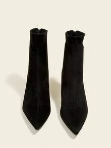 女士黑色踝靴和短靴，7厘米高跟，弹力修身靴子，舒适时尚尖头高跟鞋 - 黑色 - 查看 2