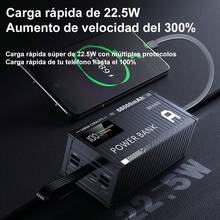 Bateria Portatil 68000mAh de Gran Capacidad - Pila Portatil con Carga Súper Rápida 22.5W - Incluye 4 Cables - 6 Puertos (4 USB Salida, 1 Type-C Entrada/Salida, 1 Micro Entrada) - Power Bank para 8 Dispositivos Simultáneos - Cargador Portatil con Pantalla LED - Powerbank con 9 Protecciones de Se-guridad - batería portátil / pilas portatiles / pila recargable para celular / banco de energia portatil. - JDT-Negro - Ver 4