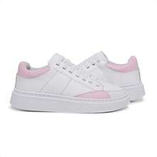 Tênis feminino de amarrar com elástico em couro legítimo palmilha gel