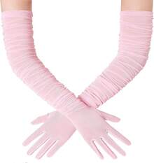 Long Mesh Gloves For Women, Stretchy Tulle Opera Party Gloves, Elegant Wedding Costume Accessory - Màu Hồng baby - Xem 2