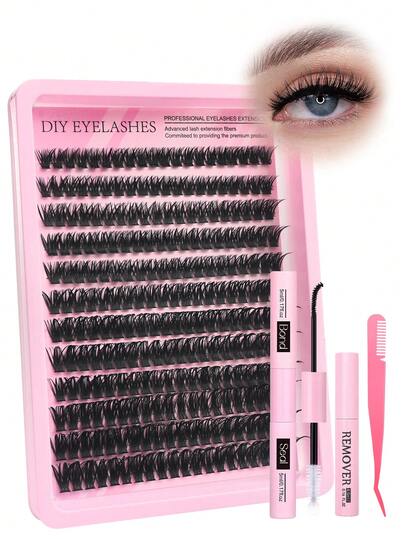 New 20D+30D+40D+60D+80D 240pcs D Curl Lash Clusters Kit Fluffy Lash Extension Kit Thick Cluster Eyelash Extensions With Bond And Seal Lash Applicator Mixed Styles Individual Lashes Kit (10-20mm)