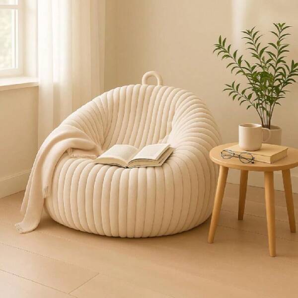 Ribbed Rabbit Fur Stuffed Animal Storage Bean Bag Chair Cover (No Filler) Comfy Bean Bag Cover Without Filling Or Home Bedroom Dr Organizing Plush Doll Textile Holder(White,M),23168590