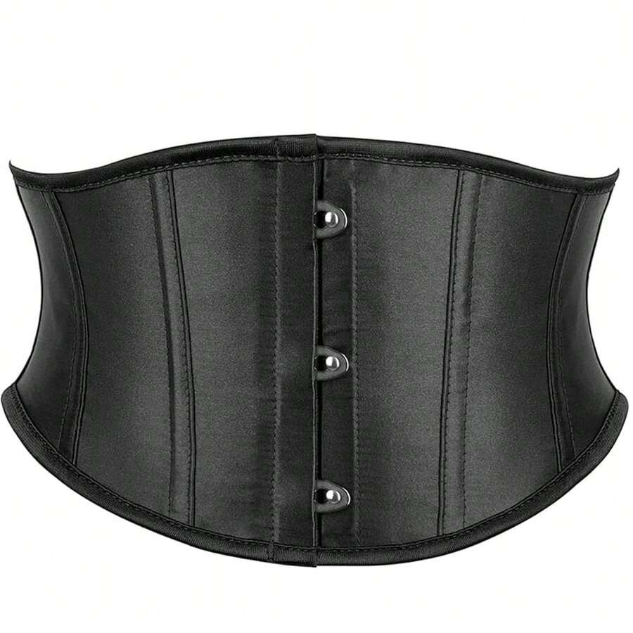 SHYMMUO Women Floral Underbust Corset Belt Lacing Up Waist Trainer Corset Top For Renaissance Steampunk Pirate Costume{"Size_name":"Large","Color_name":"BlackSolid"} - F黑色實心大號 - 查看 1